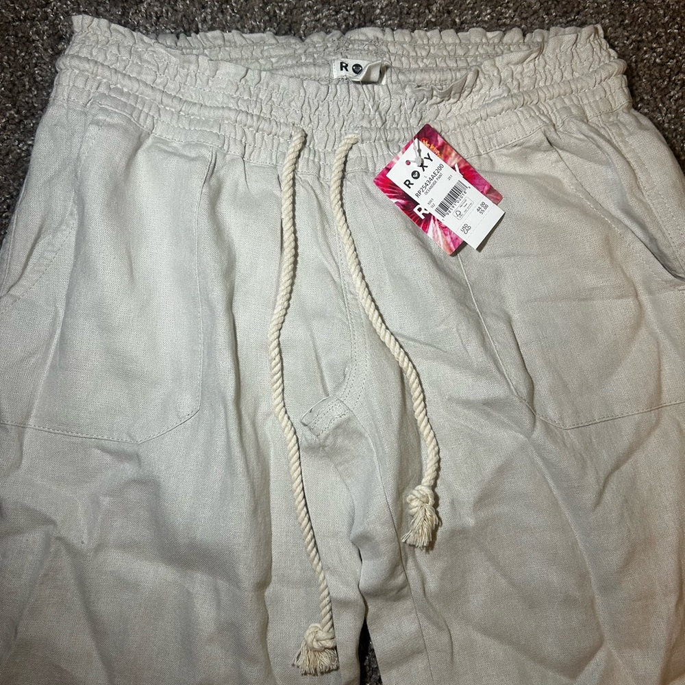 NWT Roxy Lightweight Drawstring Linen Pants - Cre… - image 3